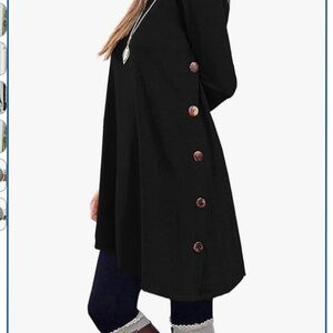 Black Long Sleeve Crew Neck Asymmetrical Button Detail Tunic Size L